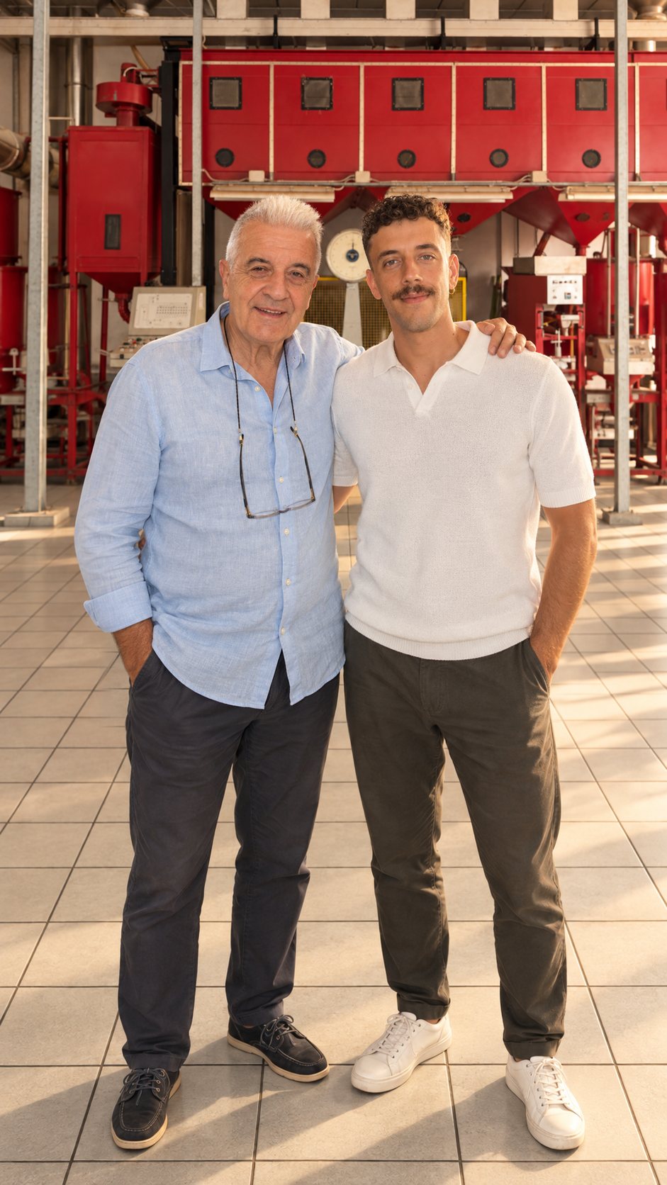 Alberto e Alessandro Carati davanti ai silos della torrefazione