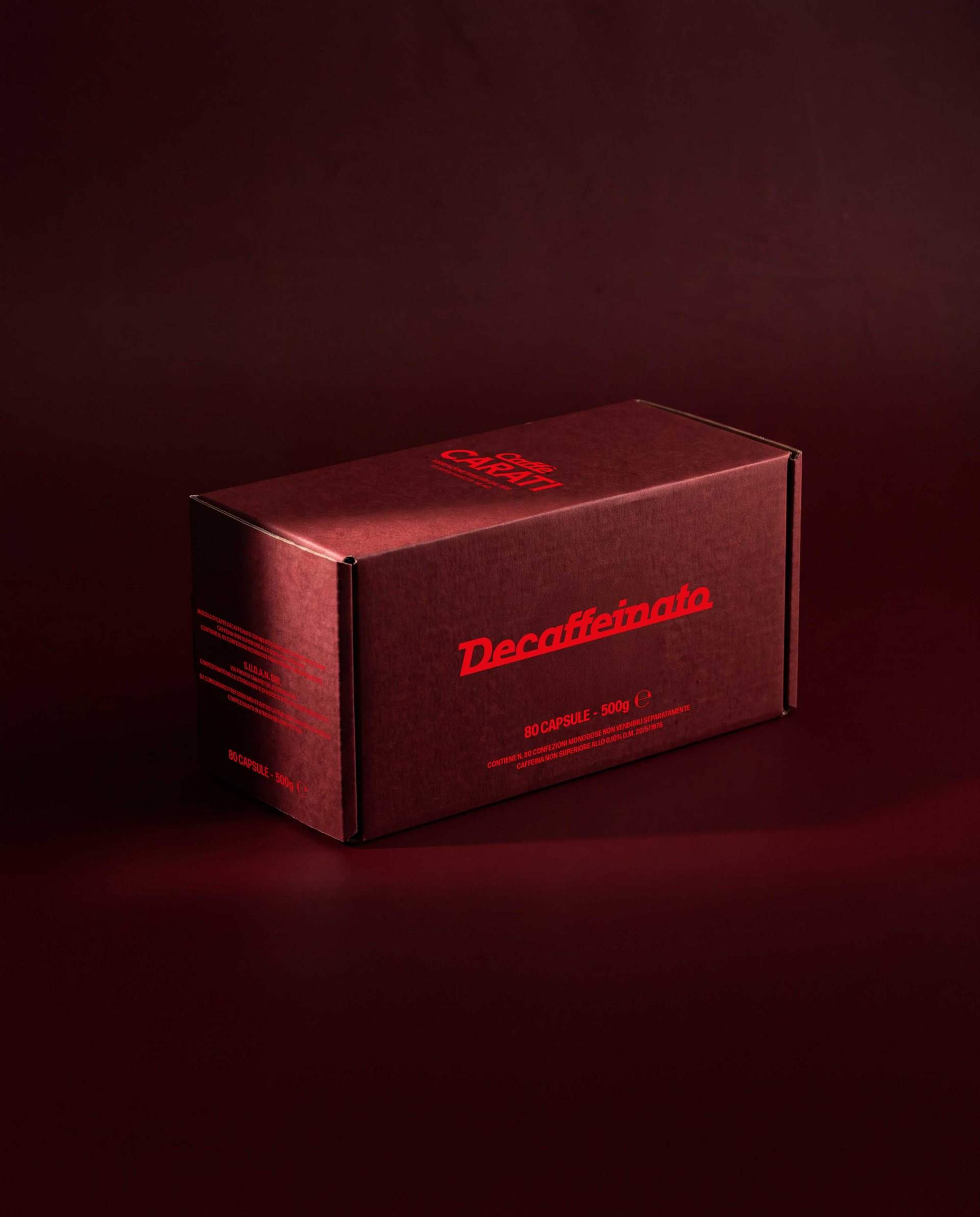 La scatola da 80 capsule del Decaffeinato Caffè Carati
